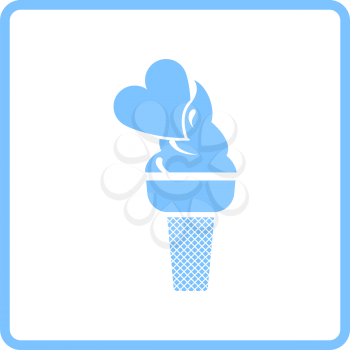 Valentine Icecream With Heart Icon. Blue Frame Design. Vector Illustration.