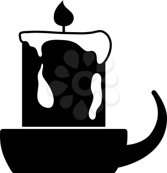Candle In Candlestick Icon. Black Glyph Design. Vector Illustration.
