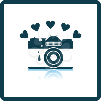 Camera With Hearts Icon. Square Shadow Reflection Design. Vector Illustration.