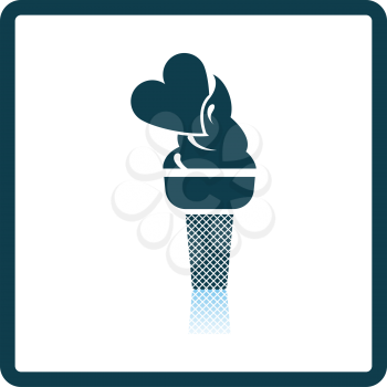 Valentine Icecream With Heart Icon. Square Shadow Reflection Design. Vector Illustration.