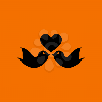 Dove With Heart Icon. Black on Orange Background. Vector Illustration.