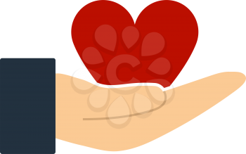 Hand Present Heart Ring Icon. Flat Color Design. Vector Illustration.