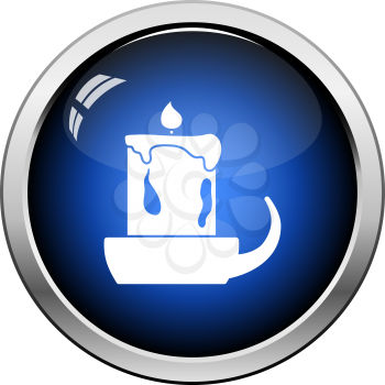 Candle In Candlestick Icon. Glossy Button Design. Vector Illustration.