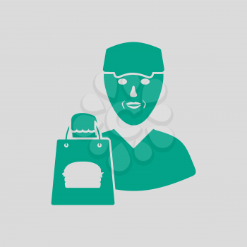 Food Delivery Icon. Green on Gray Background. Vector Illustration.