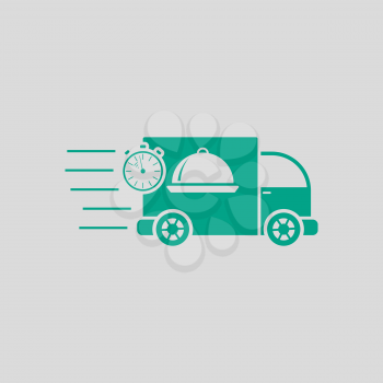 Fast Food Delivery Car Icon. Green on Gray Background. Vector Illustration.