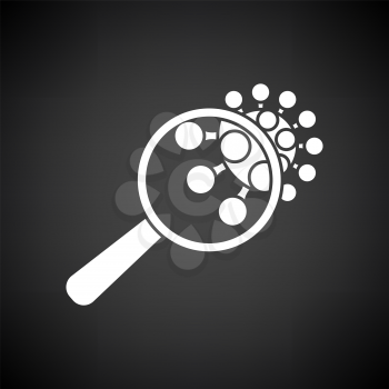 Magnifier Over Coronavirus Molecule Icon. White on Black Background. Vector Illustration.