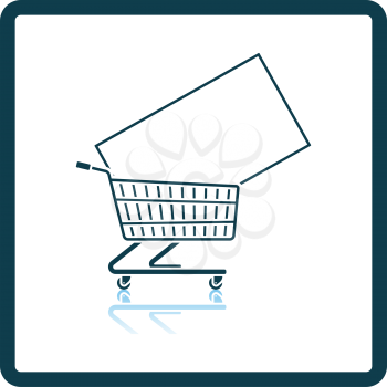 Shopping Cart With TV Icon. Square Shadow Reflection Design. Vector Illustration.
