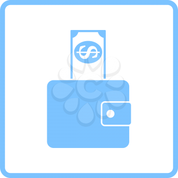 Dollar Get Out From Purse Icon. Blue Frame Design. Vector Illustration.