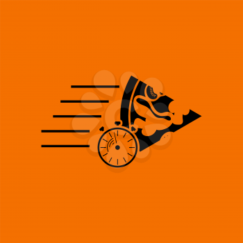 Pizza Delivery Icon. Black on Orange Background. Vector Illustration.
