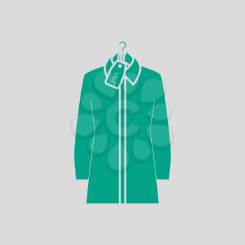 Blouse On Hanger With Sale Tag Icon. Green on Gray Background. Vector Illustration.