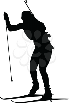 Biathlon sportsman silhouette. Black on white.  Vector illustration.