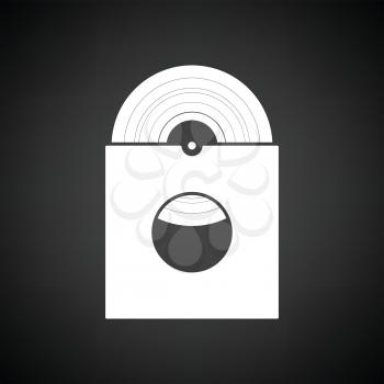 Vinyl record in envelope icon. Black background with white. Vector illustration.