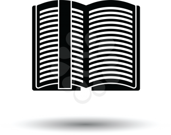 Open book with bookmark icon. White background with shadow design. Vector illustration.