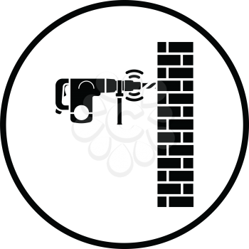 Icon of perforator drilling wall. Thin circle design. Vector illustration.