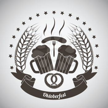 Oktoberfest Vintage Emblem. Dark brown over gray gradient background. Vector Illustration.