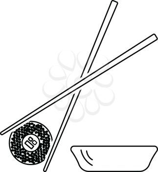Sushi with sticks icon. Thin line design. Vector illustration.