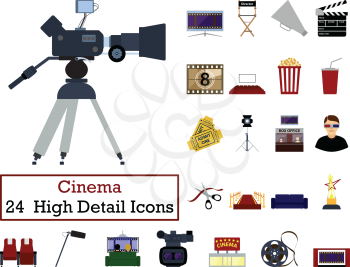 Set of 24  Cinema Icons. Flat color design. Vector illustration.