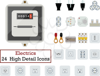 Set of 24  Electrics Icons. Flat color design. Vector illustration.