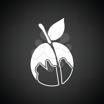 Icon of Peach. Black background with white. Vector illustration.