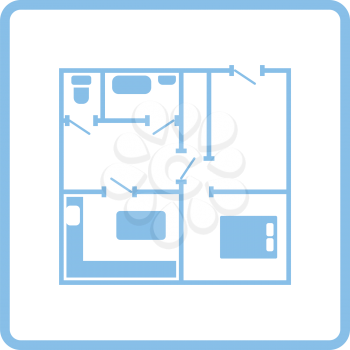Icon of apartment plan. Blue frame design. Vector illustration.