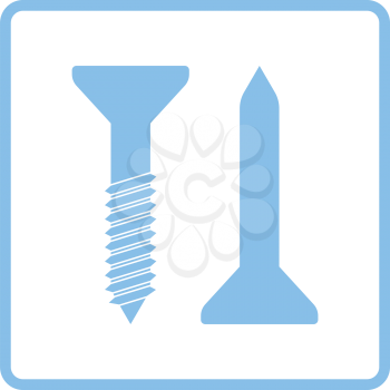 Icon of screw and nail. Blue frame design. Vector illustration.