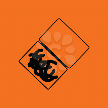 Icon of worm container. Orange background with black. Vector illustration.