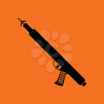 Icon of Fishing  speargun . Orange background with black. Vector illustration.
