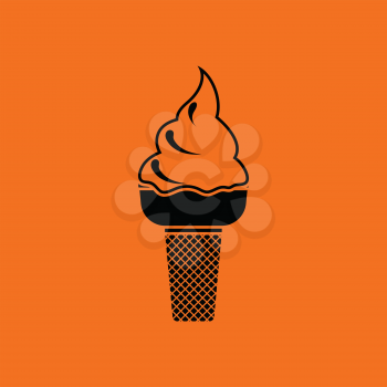 Ice cream icon. Orange background with black. Vector illustration.