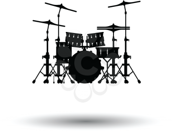 Drum set icon. White background with shadow design. Vector illustration.