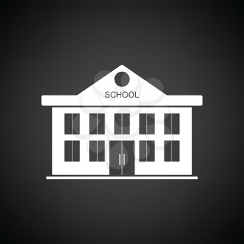 School building icon. Black background with white. Vector illustration.