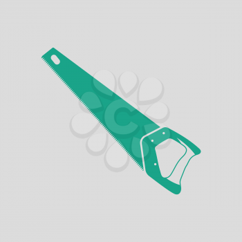 Hand saw icon. Gray background with green. Vector illustration.