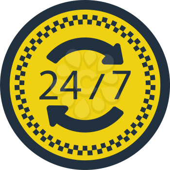 24 hour taxi service icon. Flat color design. Vector illustration.