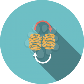 Dollar euro coins stack icon. Flat color design. Vector illustration.