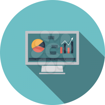 Monitor with analytics diagram icon. Flat color design. Vector illustration.