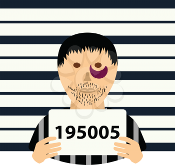 Prisoner in front of wall with scale icon. Flat color design. Vector illustration.