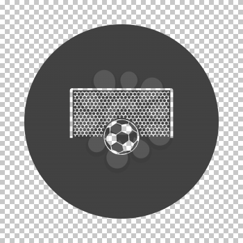 Soccer gate with ball on penalty point  icon. Subtract stencil design on tranparency grid. Vector illustration.