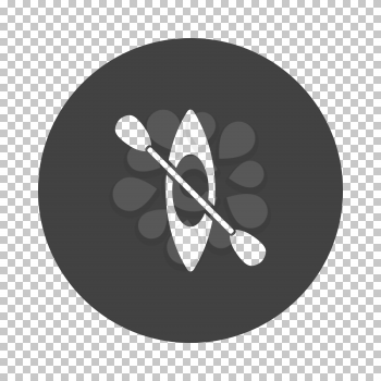 Kayak and paddle icon. Subtract stencil design on tranparency grid. Vector illustration.