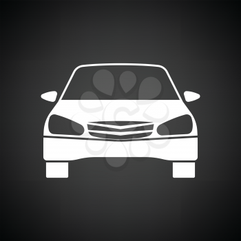Sedan car icon front view. Black background with white. Vector illustration.