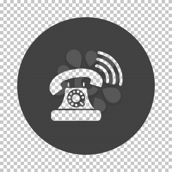 Old telephone icon. Subtract stencil design on tranparency grid. Vector illustration.