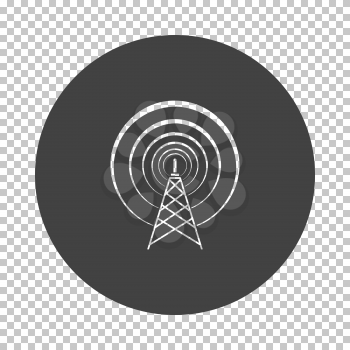 Radio antenna icon. Subtract stencil design on tranparency grid. Vector illustration.