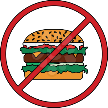 Flat design icon of Prohibited hamburger in ui colors. Vector illustration.