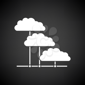 Cloud Network Icon. White on Black Background Design. Vector Illustration.
