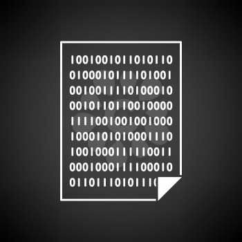 Sheet With Binary Code Icon. White on Black Background Design. Vector Illustration.