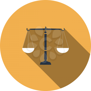Justice scale icon. Flat Design Circle With Long Shadow. Vector Illustration.