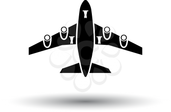 Airplane takeoff icon front view. Black on White Background With Shadow. Vector Illustration.