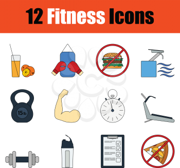 Fitness icon set.Full color with outline design. Vector illustration.