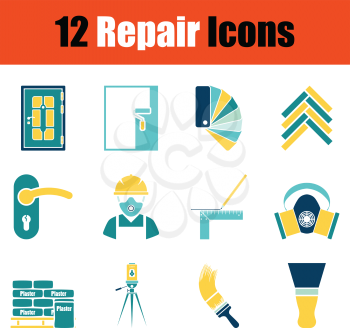 Set of repair icons.Stencil in Blue and yellow tone design. Vector illustration.