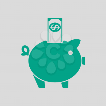 Piggy Bank Icon. Green on Gray Background. Vector Illustration.