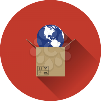 Planet in box. Logistic concept icon. Flat color with shadow design. Vector illustration.