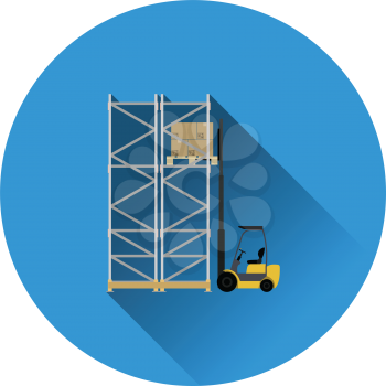 Warehouse forklift icon. Flat color with shadow design. Vector illustration.